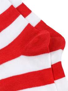1 par de calcetines largos a la rodilla con rayas, pompones y moños para niñas y adolescentes en Navidad