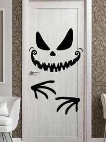 Black Halloween Door Sticker, Ghost Face Stickers, Black Ghost Window Wallpaper For Indoor Outdoor Party Decoration, Haunted House Supplies/Halloween Door Decorations/Halloween Bedroom Decorations