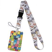 CX Lovely Kitten Manga Card Holder Badge Holder ID Card Lanyards Cell Phone Rope Key Lanyard Neck Straps Keychain Cats01 Christmas Gift