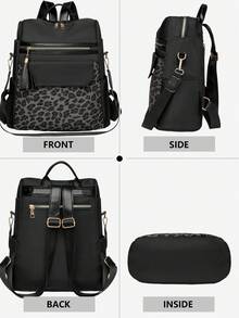 Anti-Theft Leopard Print Tassel Nylon Backpack For Women, Multi-Functional And Stylish Daily Bag, Multi-Pocket Lightweight Travel Bag, Large Capacity Simple School Bag, Convenient Book Bag, Suitable For Students, Nurses, Teachers, Business People, Travel And Vacation, Business Trips, Daily Commuting, Shopping, Office, Dating, Hiking, Training, Work, Birthday Gifts, Holiday Gifts - Multicolor - View 7