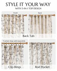 2 Pcs Beautiful Floral Design Sheer Curtains, Softness Cozy Privacy Curtains, Great Quality Elegant Vintage Gorgeous Curtains, Pretty Colors And Well Made Lightweight Curtains - 黑色 - 查看 8