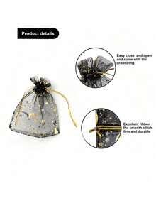 30 件/50 件/100 件月亮和星星印花抽绳欧根纱袋，礼品包装袋（黑白可选），DIY 礼品袋，适用于化妆品、生日、珠宝、婚礼新娘回礼、纪念品、情人节、圣诞节、复活节、毕业典礼、返校、感恩节、节日派对，3.5x4.7 英寸（9x12 厘米）