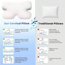 Almohada Foam, Almohada Ortopedica Cervical, Alivio del Dolor de Cuello, Almohada para Dormir de Lado, Seda de Hielo Transpirable, Almohada Cervical para Dormir - Blanco - Ver 6