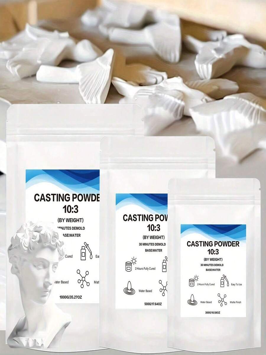 1000g/500g/300g Polvere di resina per colata, polvere di gesso - alta resistenza, senza bolle, gesso bianco fine, per la colata di gioielli e fai-da-te, pratico per la decorazione domestica e la creazione artistica