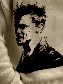 ANDREILEE 男士人像字母嵌花针织毛衣，休闲宽松圆领长袖套头衫，百搭保暖，适合春、秋、冬三季穿着。 - 卡其色 - 查看 4