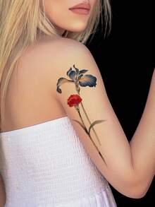 STARTTOOS Colorful Iris And Carnation Pattern Large Arm Tattoo Sticker, DIY Carnival Party Holiday Gift Floral Arm Thigh Chest Waist Back Body Skin Temporary Tattoo Sticker - Multicolor - View 4
