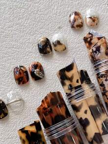 4卷玳瑁指甲箔指甲转移箔美甲箔贴花全息箔豹纹指甲美甲贴纸用于DIY水晶指甲装饰美甲用品