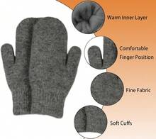 Winter Warm Mittens For Women Men - Soft Faux Rabbit Fur Mittens Elastic Cuff Fashionable Stretchy Knit Gloves Cold Weather - 深灰色 - 查看 4