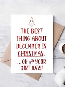 1 pieza Tarjeta de cumpleaños de diciembre y Navidad divertida con sobre "Lo mejor de diciembre es la Navidad (¡Oh y tu cumpleaños!)" - Letras cursivas elegantes y árbol de copos de nieve - Tarjeta de felicitación premium para fiestas, familia, amigos, cumpleaños de diciembre - Invitación para fiestas de todas las ocasiones - Tarjeta de Navidad divertida con sobre rojo a juego, tarjeta de Navidad divertida, tarjetas postales navideñas