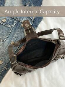 [US-Based Shipping]1pc Women Retro Biker Chic Studded Adjustable Strap Crossbody Bag, Large Capacity Soft Gradient Leather Shoulder/Underarm Bag, Suitable For Work, Dating, Parties, Vintage Bag For Women, Halloween Purse Perfect For Fancy Party Halloween Fashion & Gothic Fashion,Cool Girls Street Wear, Perfect For Music Festival, Concert, Rock Style Bag For Women, Japanese Bag, Y2k Bag, Gothic Punk Bag For Women, 2000s Fashion Style Bag For Women, Vintage Bag For Women, Street & Japanese Bag For Women,Buckle Punk Hobo Shoulder Bag Clutch Purses Bags,PU Leather Women's Handbag, Versatile Retro Small Bag, Fashionable Crescent Moon Bag,Shoulder Underarm Bag, Women Retro Biker Chic Studded Adjustable Strap Crossbody Bag, Large Capacity Soft Gradient Leather Shoulder/Underarm Bag, Suitable For Work, Dating, Parties, Vintage Bag For Women,Perfect For Fancy Party Halloween Fashion,Women's Fall Clothing Winter Clothing Christmas Halloween Gift - 棕色 - 查看 4