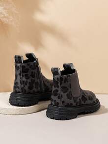 2024新款时尚豹纹女童踝靴，平底套穿侧拉链踝靴，软底百搭公主靴 - 深灰色 - 查看 5