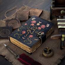 Blank Spell Book Of Shadows Journal Moon Phase Printed Witchcraft Supplies Wiccan Notebook Handmade Vintage Deckle Paper Grimoire Journal Leather Sketchbook, Drawing Journal (Serpent Garden)2025 - 1 - Xem 2