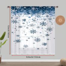 1PC Blue Snowflake Christmas Sheer Curtain, Gradient Snowfall Design, Light Filtering, Voile, Festive Home Rod Pocket Window Decor. - Multicolor - View 7