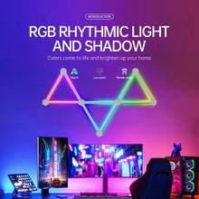 6/9/12通道智能RGB声控变色LED灯，1600万种颜色选择；蓝牙语音控制，DIY定制房间装饰灯；卧室氛围照明，电竞节奏灯；展览照明，无盲区；适用于卧室装饰、游戏室等。 - 彩色 - 查看 4