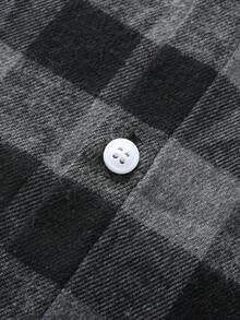 Men's Long Sleeve Brushed Plaid Shirt, Business Casual, Black & White, Autumn/Winter - Grey - View 5