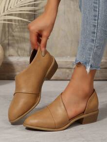 Fall/Winter Plus Size Women's New Arrival Ankle Pointed Toe Chunky Heel Mid-Heel Boots - Khaki - View 4