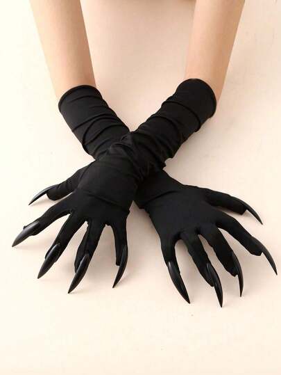 1 pieza Guante con garra de Halloween, Accesorio de disfraz de uñas negras, Guante con garra de uñas largas de terror, Accesorio de cosplay de Halloween Guante de uñas Verano