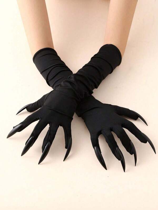 1 Stück Handschuhe, Halloween Krallen Handschuhe Schwarze Fingernägel Kostüm Requisiten Lange Fingernägel Gruselige Krallen Handschuhe für Cosplay Halloween Zubehör Nagel Handschuhe