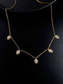 金色项链，水滴形方晶锆石镀铜项链，优雅可爱，适合日常佩戴、约会、聚会和送礼 - 金色 - 查看 2