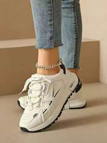 1 双厚底透气气垫系带高帮软底跑步鞋，休闲运动鞋，厚底运动鞋，网眼运动鞋 - 藍色 - 查看 4