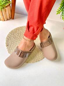 Women's Mule Babuche Cozy Clog Closed Cross Round Toe Buckle Detail MBAB - Lá xanh - Xem 2