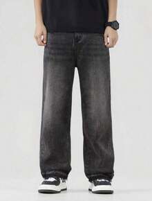 Boys' Jeans, Youth, Straight, Baggy, Gray, Black, Teenage Fashion, Premium Denim, 10 To 16 - 黑色 - 查看 1