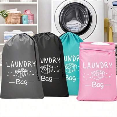 超大号旅行洗衣袋，带抽绳，耐用脏衣服收纳袋，易于安装的洗衣篮，旅行必备，4 种颜色可选，图案清晰，抽绳封口，抗撕裂优质涤纶，可折叠，适用于旅行、宿舍、游轮、收纳、洗衣袋、储物袋