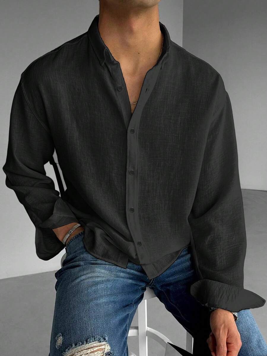 قميص كاجوال رجالي عتيق من الكتان، خريفي