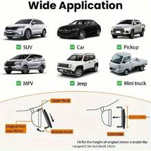 高清汽车后视镜，通用夹式全景后视镜，适用于轿车、SUV、卡车及其他车辆 - 黑色 - 查看 8