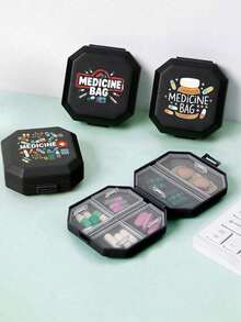 Portable Compartment Pill Box With Cartoon Medicine Box, Pill, Bottle, Cartoon Syringe Pattern, Portable Medical First Aid Bag, 6-Compartment Capsule Storage Box, Travel Pill Box, Medicine Box, 6-Compartment Pill Storage, Travel Mini Pill Box,