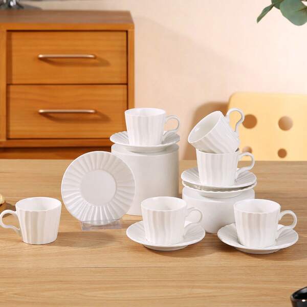 3oz/90ml Minimalist Ceramic Coffee Cup & Saucer Set, Suitable For Kitchen, Restaurant, Office, Tea Party, Arabic Coffee Cup, Espresso Cup, Tea Cup Set