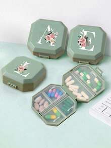 6-Compartment Portable Pill Box, Capsule Storage Case, Travel Medication Box, Pill Box, Mini Pill Box, With Floral Letter A-Z (Excluding Q/U), Pill Organizer, Travel Mini Pill Box, Moisture-Proof Pill And Vitamin Container, Medication Dispenser Organizer, Travel Home Camping Outdoor Hunting Medicine Storage Box, Pill Box, Pill Box, Medical Bag Travel Accessory Dorm Essential