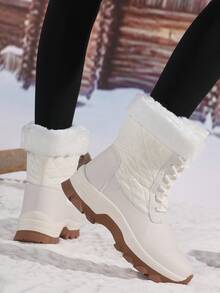 女式冬季高帮百搭翻领保暖内衬保暖雪地靴、女式户外防滑登山靴、新款女式加大码高帮防滑高筒靴、女式保暖内衬厚底靴、女式圆头系带高筒靴、时尚保暖女式雪地靴、女式冬季户外登山靴 - 米色 - 查看 7
