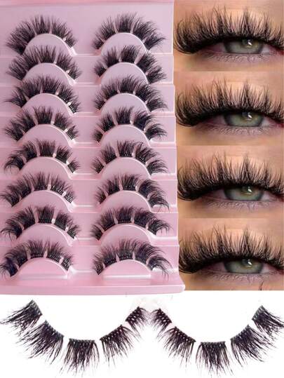 8 par högkvalitativa mjuka lösögonfransar, naturliga 8D fluffiga och voluminösa kluster, genomskinlig banddesign, 10-20 mm spetsiga fransförlängningar, D-böjd form för gör-det-själv-looks, perfekt för daglig och festlig makeup, genomskinligt osynligt band