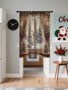 1pc Christmas New Christmas Ball Christmas Element Pattern Advanced Decorative Pole Curtains, Four Seasons Universal, Used For Outdoor, Pavilions, Bedroom, Kitchen, Office, Study, Living Room - Semi Blackout Window Screens And Curtains