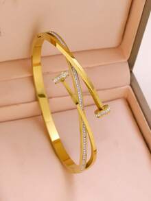 3 piezas/1 pieza Pulsera elegante de acero inoxidable con circonita brillante para mujeres, adecuada para uso diario, atuendo de fiesta, regalo de cumpleaños, aniversario