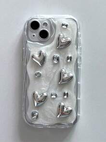 电镀心形钻石防摔波浪边框手机保护壳适用于 17/17Pro/17Air/17ProMax/16/15/14/13/12/11/X/XS/XR/Mini/Pro Max/Pro/Plus，环氧软壳 - 白色 - 查看 4