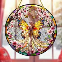8-Inch 2D Flat Sunlit Fairy Hanging Decor - Valentine's Gift, Acrylic Stained Glass Window Ornament, Floral & Butterfly Themed For Bedroom, Porch, Garden | Ideal Gift For Friends And Family - Multicolor - View 7