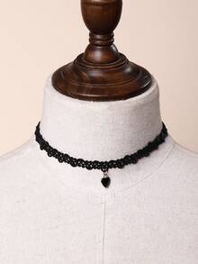 1pc Fashion Lace Fabric Heart Choker Necklace