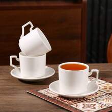 90ml/3.16oz 陶瓷茶杯带碟，适合下午茶、办公室、餐厅、家庭聚会、咖啡杯套装 - C款 - 查看 3