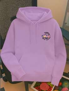 Sudadera con capucha gruesa para mujer Unitalla  con estampado , de estilo casual y sencillo, adecuada para otoño/invierno - Lila - Ver 2