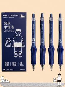 4支装人体工学凝胶笔，笔握柔软，中号笔尖，速干黑色墨水，书写流畅，适合日记和办公使用，可爱卡通设计，是理想的母亲节礼物。 - 彩色 - 查看 13