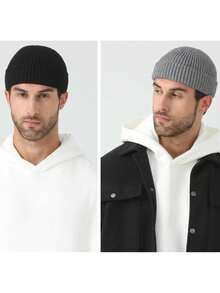 3 Pcs Trawler Beanie Watch Hat Roll Up Edge Skullcap Fisherman Beanie Unisex Cap Winter Warm - A - View 4