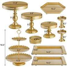 Set Of 10 Cake Stand Metal Cupcake Stand Set With Multiple Combination Styles Dert Plate Cake Serving Tray Candy Fruit Display Tower For Wedding Birthday Party  Shower Anniversary - 金色 - 查看 4
