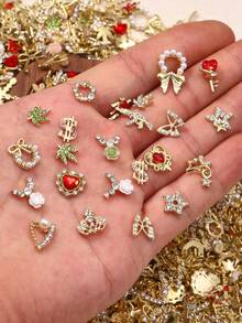 40pcs Luxury Minimalist Gold & Silver Flower, Butterfly, Pearl, Star Nail Art Accessories, Synthetic Gemstone Nail Decor For Hand & Foot Care, DIY Decoration Supplies For Shoes, Clothes, Bags, Phone Cases, High-End Nail Art Making - Multicolor - View 2