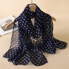 1pc Polka Dot Imitation Silk Small Scarf, Casual Breathable Thin Neckerchief - Navy Blue - View 1
