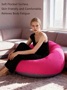 1pc Inflatable Bean Bag Chair - Portable Foldable Single Seater Slouchy Sofa, With Plush Wool, No Assembly Required, Mixed Color For Indoor/Outdoor Use, Camping And Home Relaxation, Inflatable Furniture, Indoor Relaxation, Modern Decor, Durable Plastic, Inflatable Camping Sofa, Inflatable Chair, Inflatable Bed, Air Sofa, Inflatable Armchair/Cinema Chair, Room Compressed Foam Armchair, Soft Armchair, Living Room Armchair, Living Room Sofa, Slouchy Sofa, Sofa, Bean Bag - Multicolor - View 10