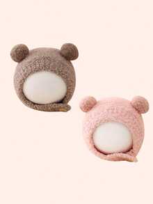 婴儿毛绒冬季无檐便帽，适合男婴和女婴