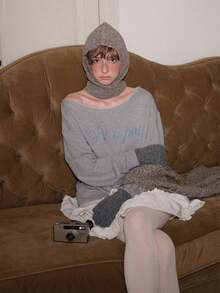 1 件设计师针织拉法帽，冬季保暖女士无檐便帽 - 淺棕色 - 查看 3