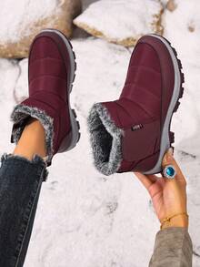 ZOSIVC 女士防寒保暖内衬厚靴，休闲百搭舒适雪地靴，户外运动防滑登山靴 - 紅色 - 查看 4